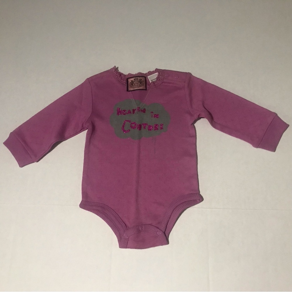 Vintage Juicy Couture Y2K Purple Graphic Print Long Sleeve Lace Trim Top Baby 6M